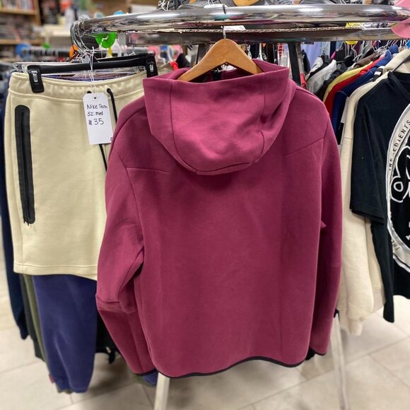 Nike Tech Fleece Full Zip  Hoodie Burgundy (Large) - Picture 3 of 7